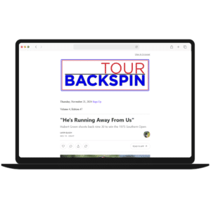 A picture of a laptop with Tour Backspin on the screen