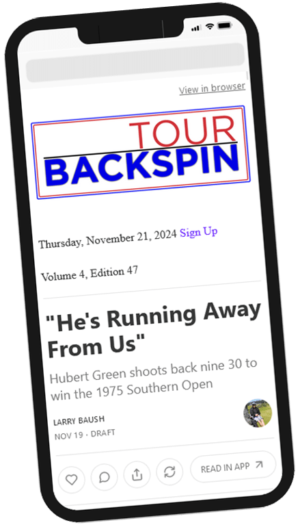A picture of the Tour Backspin newsletter on a smartphone