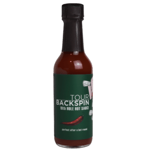 Picture of the Tour Backspin 19th Hole Hot Sauce bottle, front view